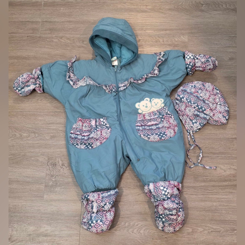Vintage 90's Baby Snowsuit Size 12 Months With Matching Hat - Picture 1 of 9